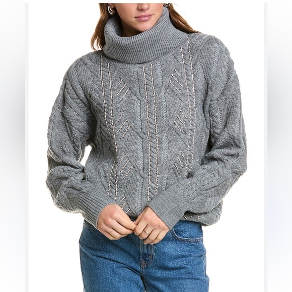 Ramy Brook Annabelle Embellished
Turtleneck Sweater Gray Cowl Neck Crystals M - Picture 2 of 10